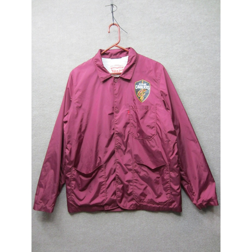 Levis Cleveland Cavaliers NBA Coaches Jacket Mens Medium Maroon Snap Windbreaker